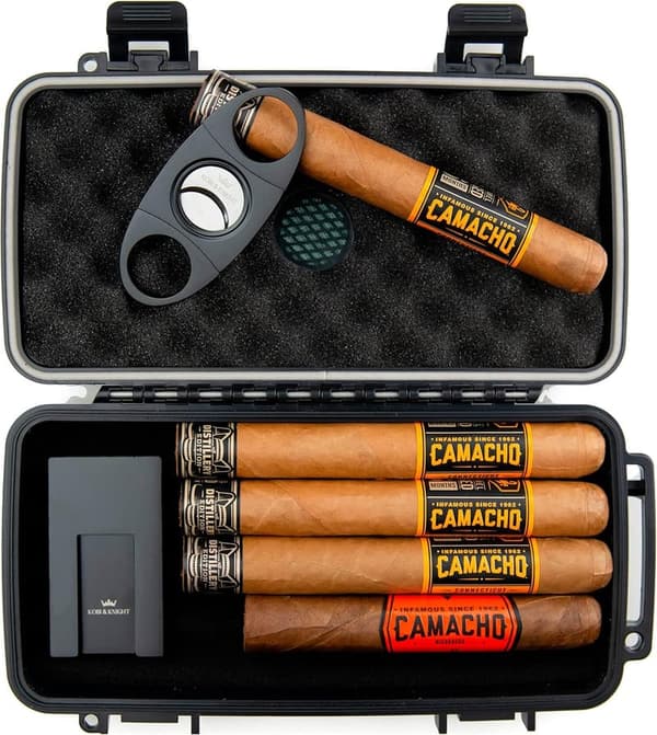 Waterproof Travel Cigar Humidor Case with Cutter & Stand for Men