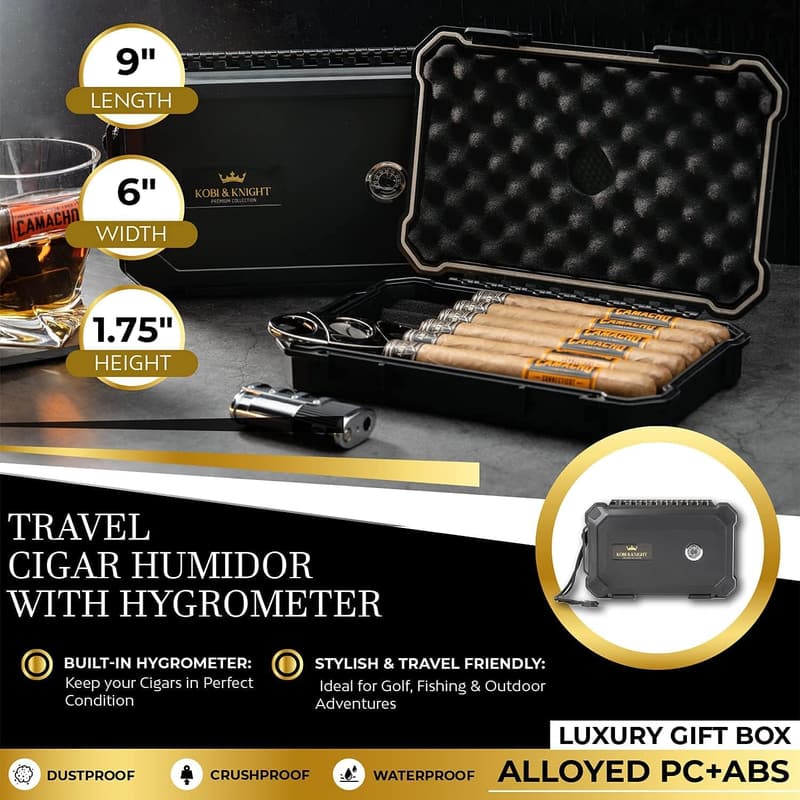 Portable Waterproof Cigar Case Humidor for 6 Cigars