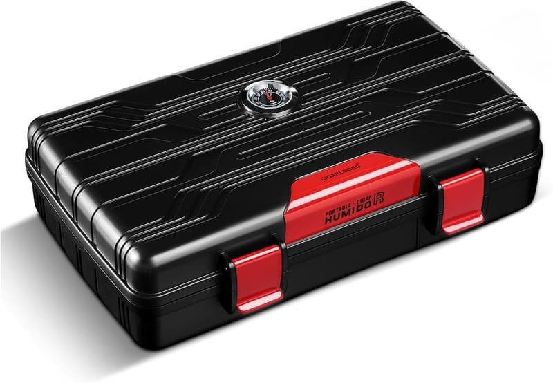 Travel Cigar Humidor Case with Hygrometer & Humidifier - Red