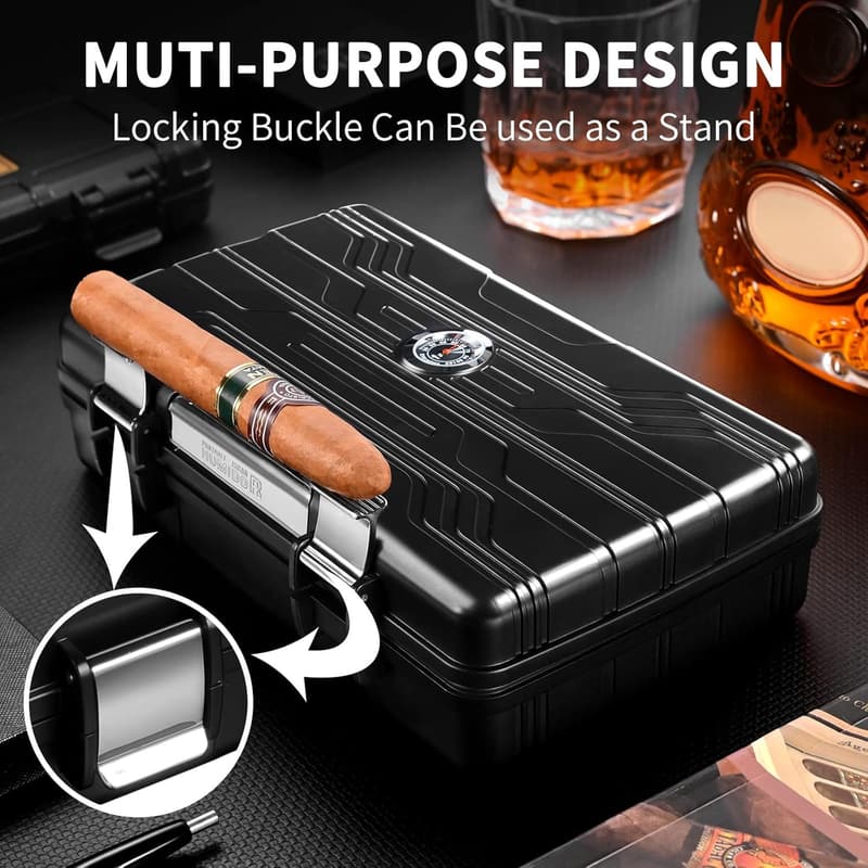 Travel Cigar Humidor Case with Hygrometer & Humidifier - Red