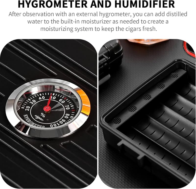 Travel Cigar Humidor Case with Hygrometer & Humidifier - Red