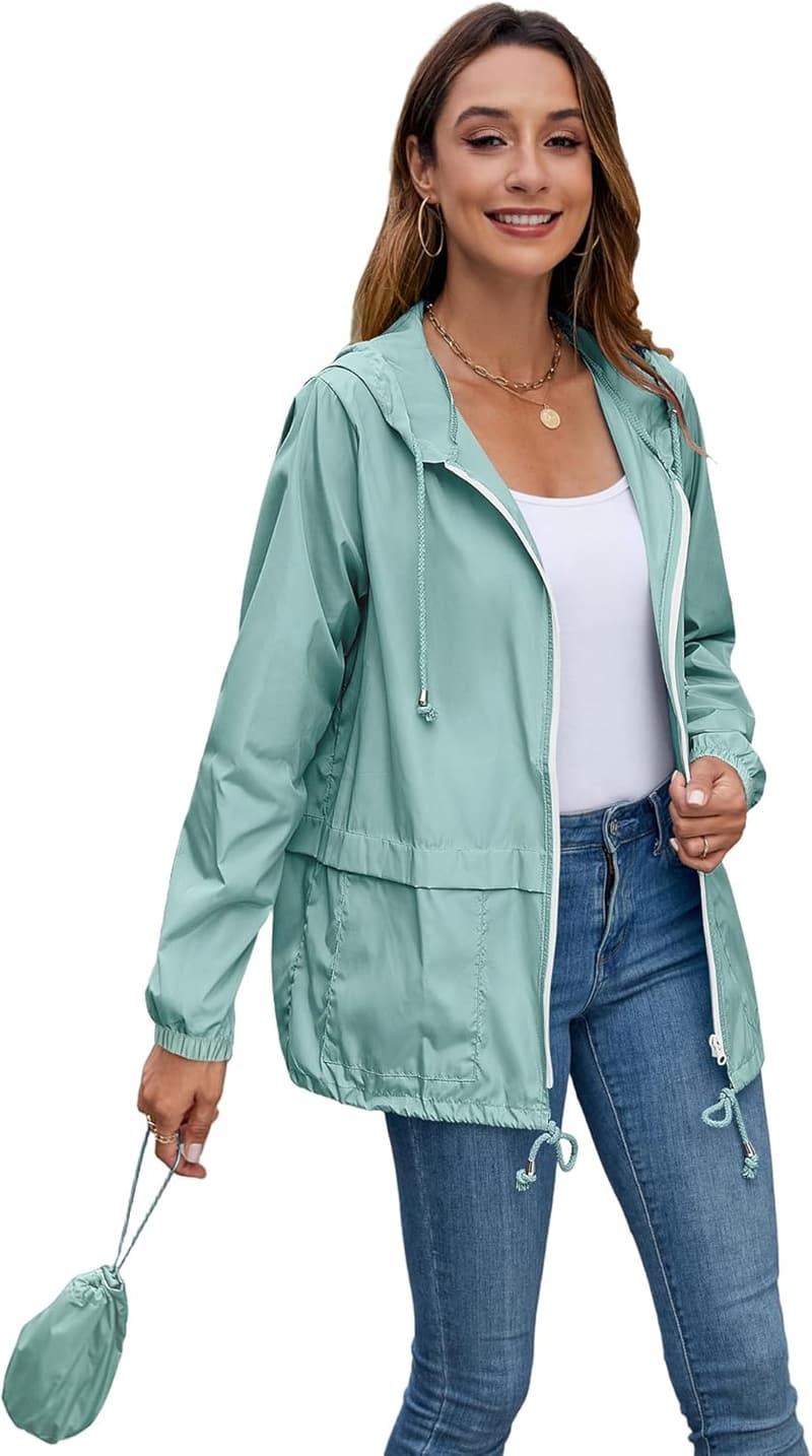 Women's Packable Waterproof Hooded Raincoat for Outdoors