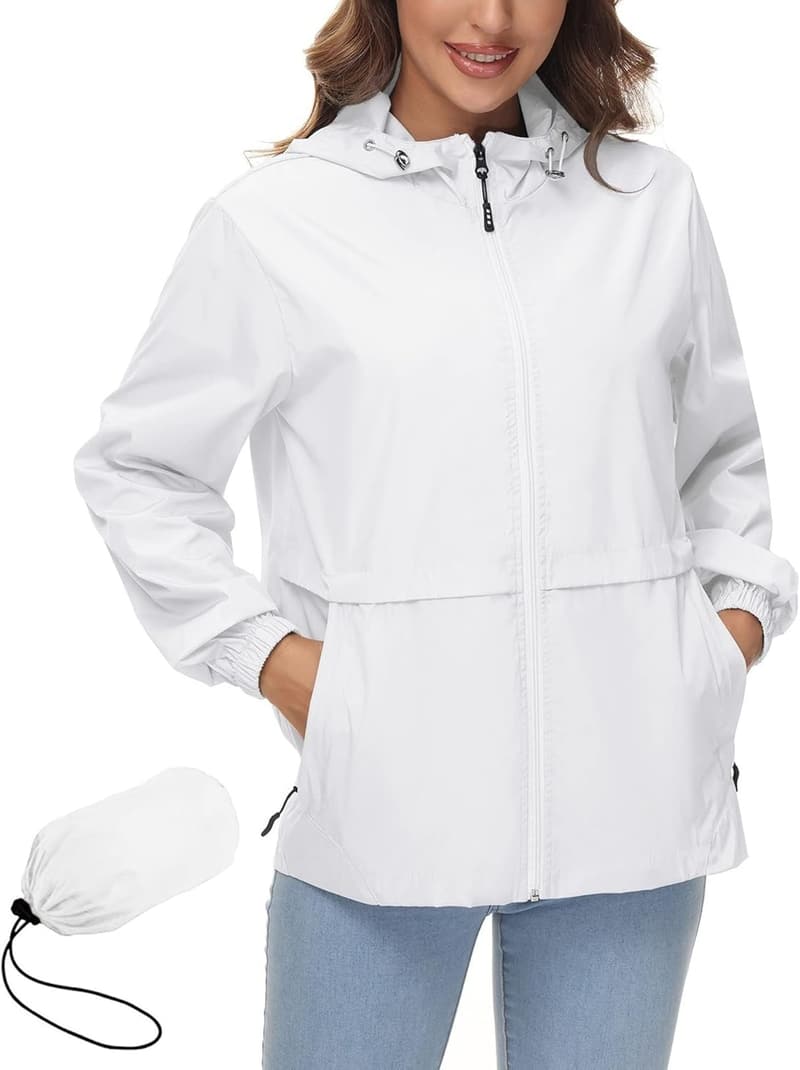 Lightweight Packable Waterproof Rain Jacket for Women