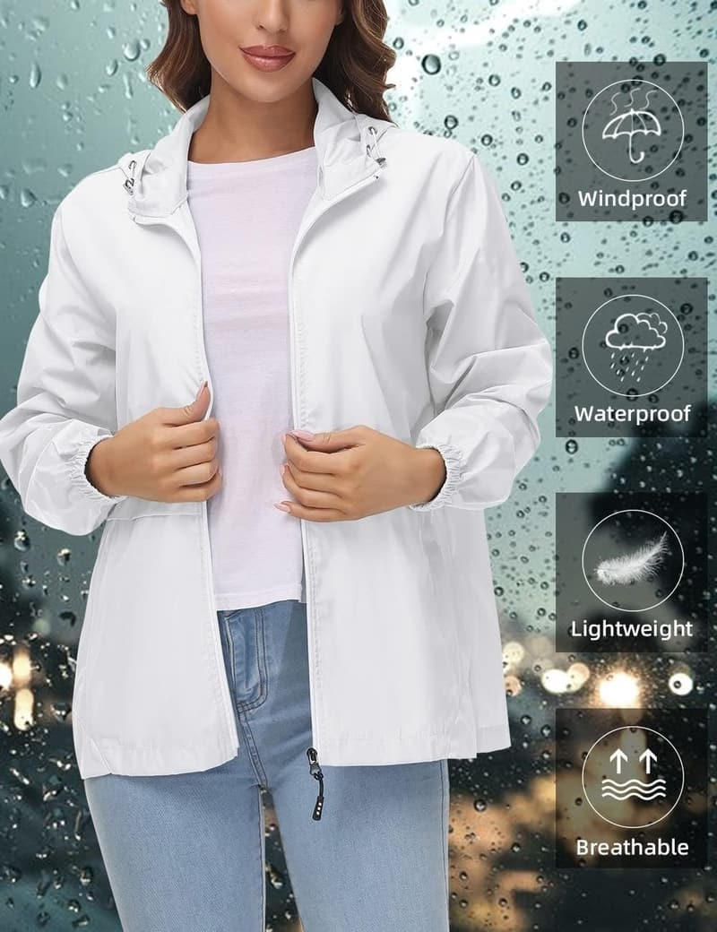 Lightweight Packable Waterproof Rain Jacket for Women