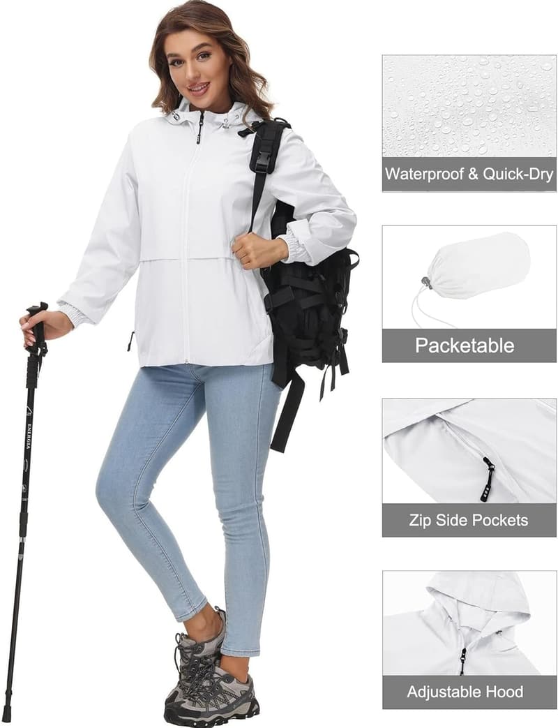 Lightweight Packable Waterproof Rain Jacket for Women
