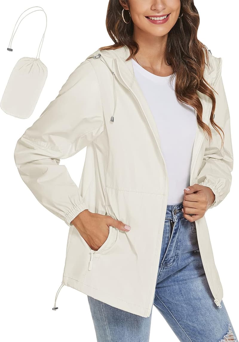 Women's Lightweight Waterproof Rain Jacket - Portable Windbreaker