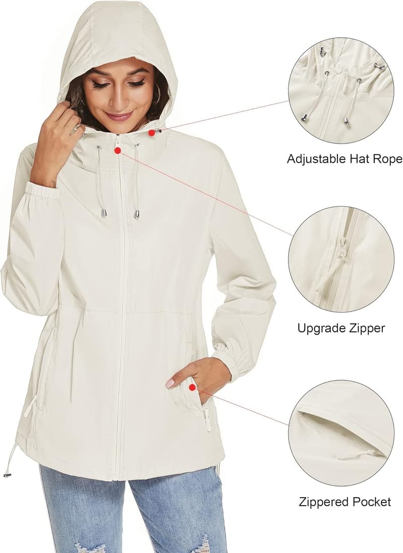 Women's Lightweight Waterproof Rain Jacket - Portable Windbreaker