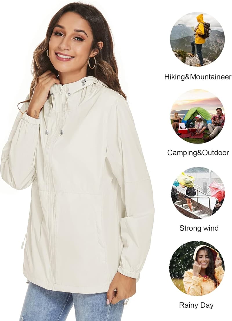 Women's Lightweight Waterproof Rain Jacket - Portable Windbreaker