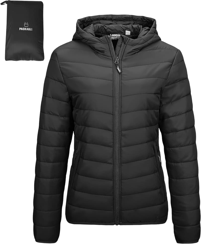 Packable Lightweight Full-Zip Puffer Jacket for Women