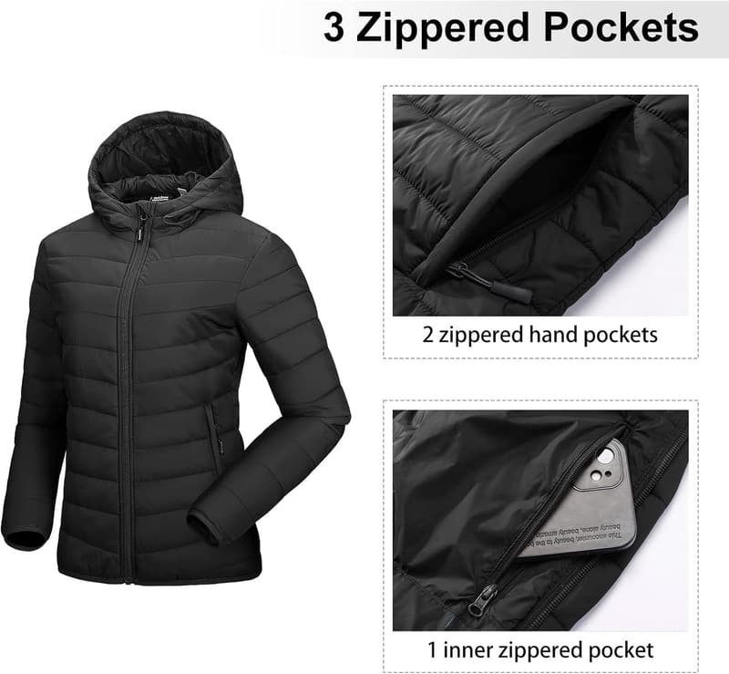 Packable Lightweight Full-Zip Puffer Jacket for Women