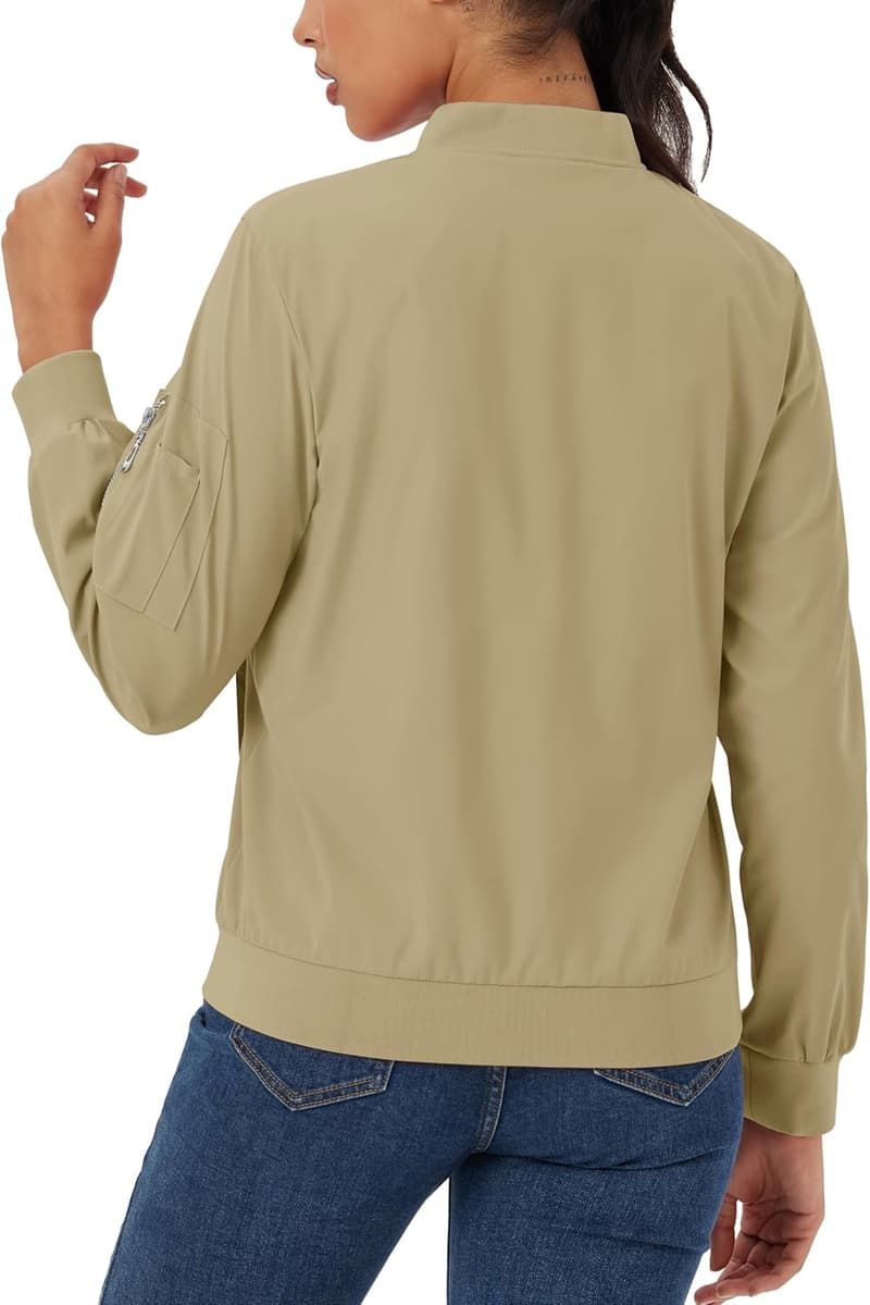 Lightweight Women's Zip-Up Bomber Jacket with 5 Pockets