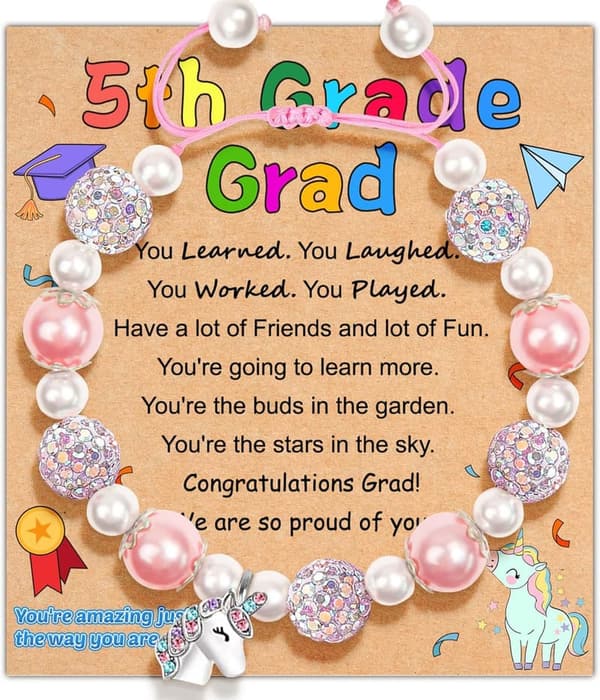 Kindergarten Graduation Unicorn Bracelet with Pearl & Rhinestones