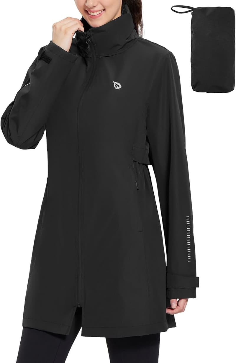 Packable Waterproof Women's Long Rain Coat for Cycling