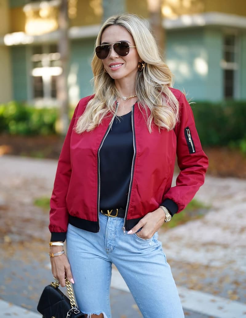 Casual Women's Bomber Jacket with Pockets, Zip Up, S-XXL
