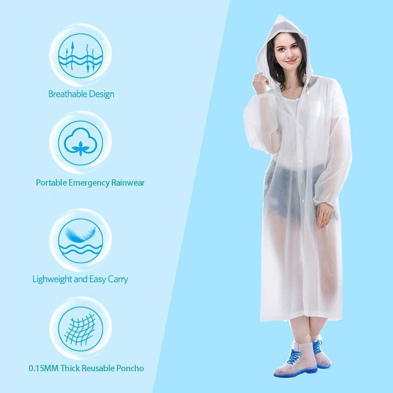 Packable Rain Ponchos for Adults - 2 Pack with Hood