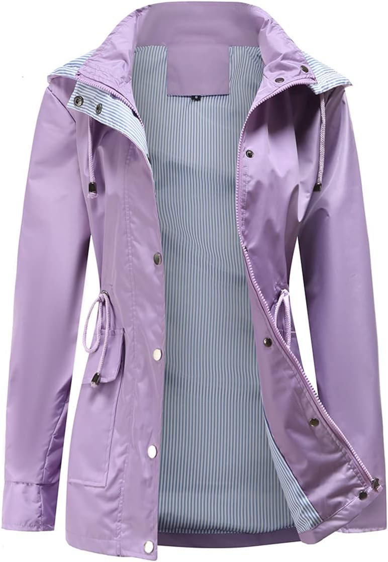 Lightweight Waterproof Hooded Rain Jacket for Women