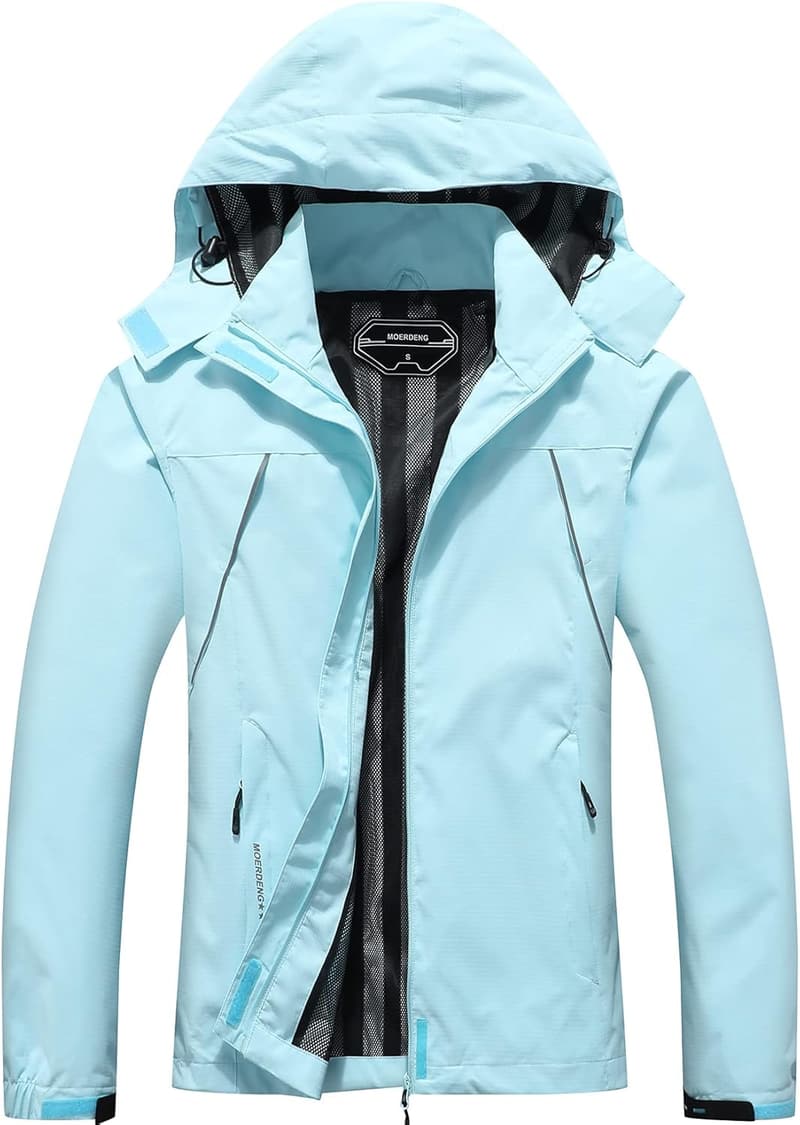 Lightweight Women's Waterproof Hooded Rain Jacket for Outdoors