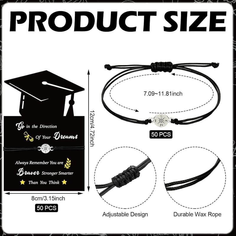 2025 Graduation Adjustable Bracelets with Card - 50 Sets