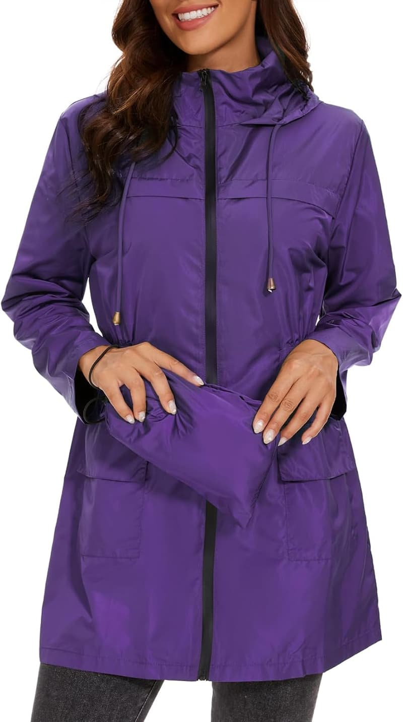 Lightweight Waterproof Packable Rain Jacket for Women