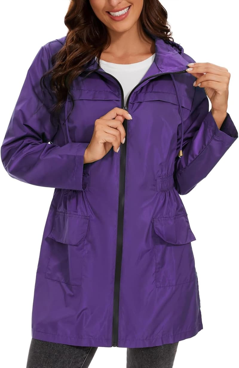 Lightweight Waterproof Packable Rain Jacket for Women