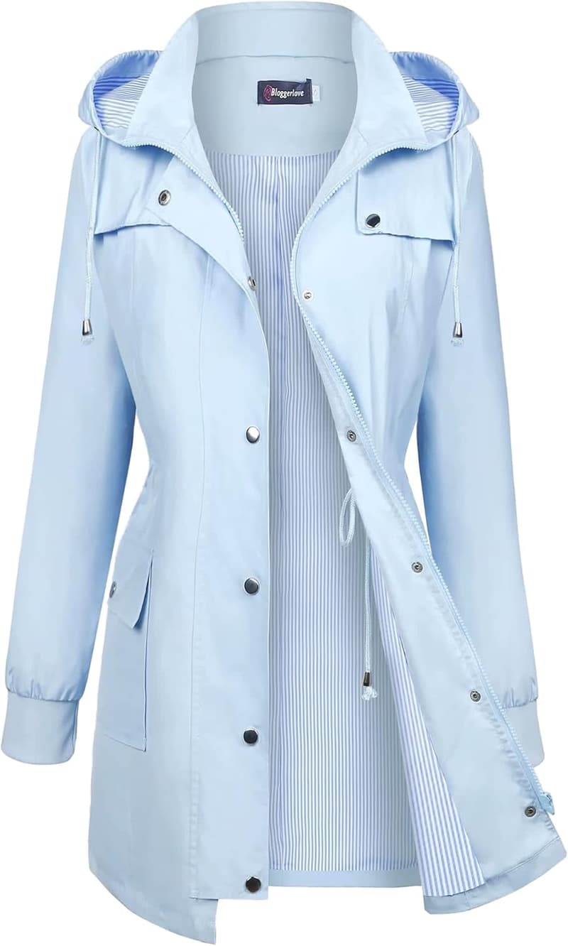 Women's Lightweight Hooded Rain Jacket - Waterproof Windbreaker