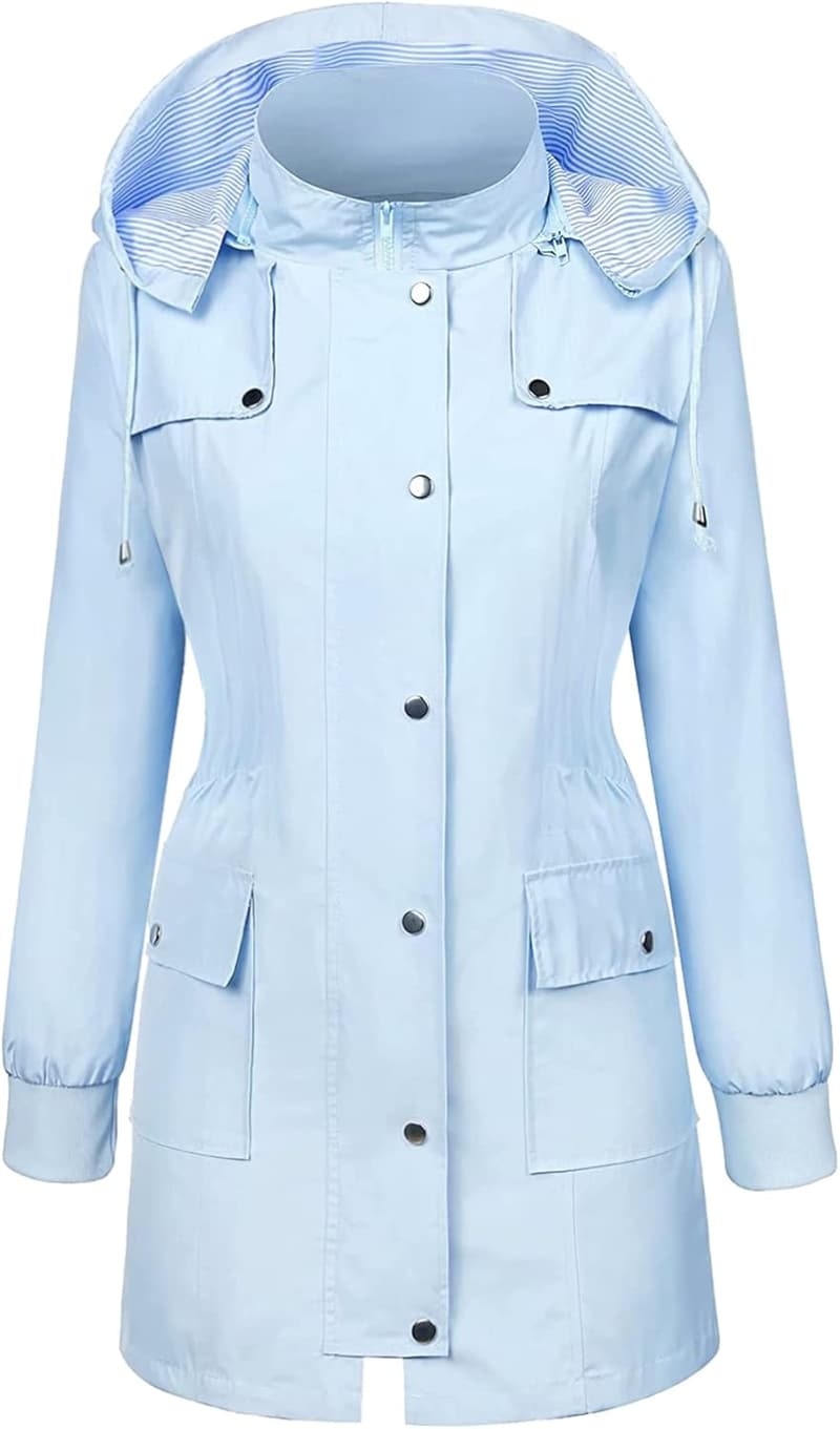 Women's Lightweight Hooded Rain Jacket - Waterproof Windbreaker