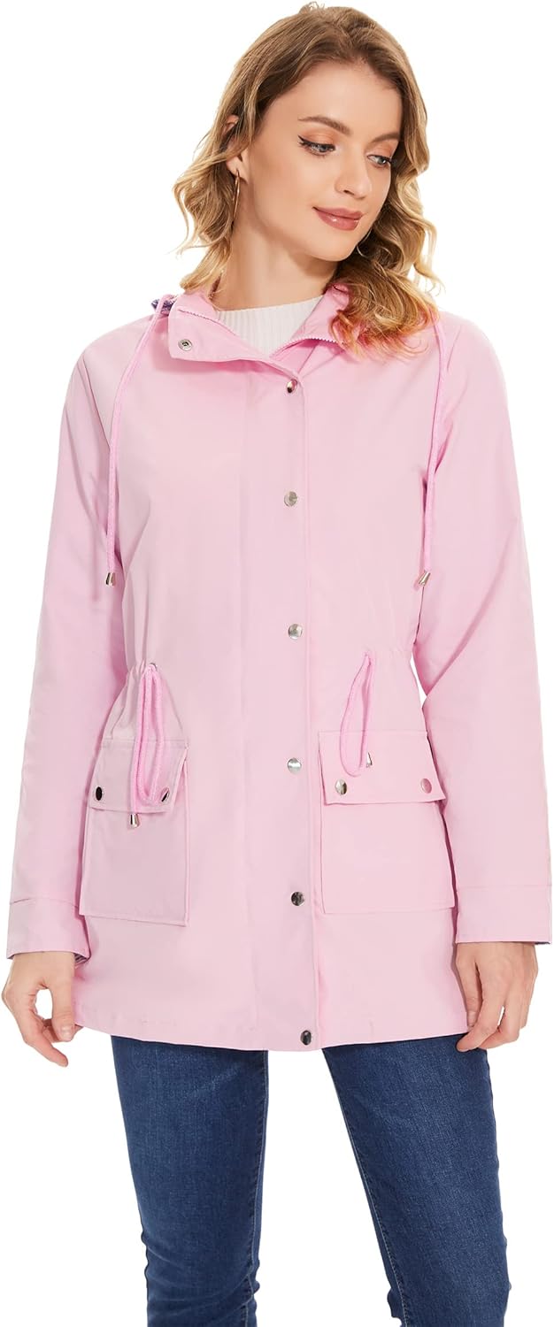 Lightweight Waterproof Hooded Rain Jacket for Women
