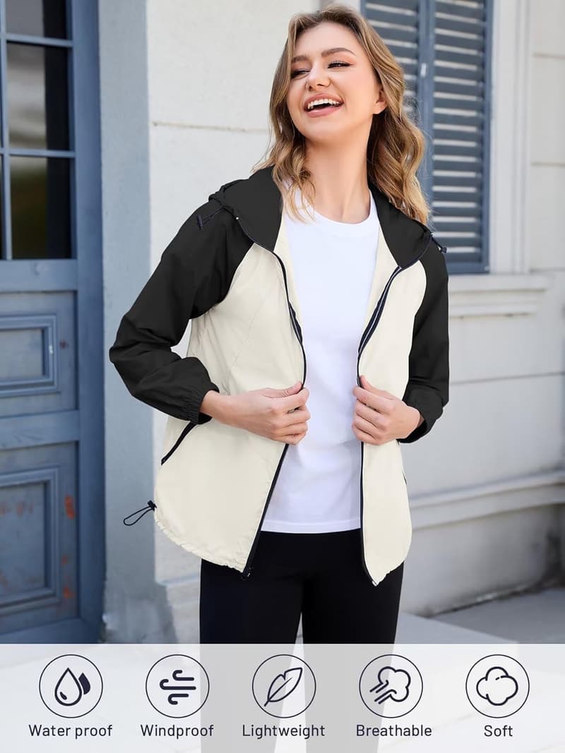 Lightweight Waterproof Packable Rain Jacket for Women