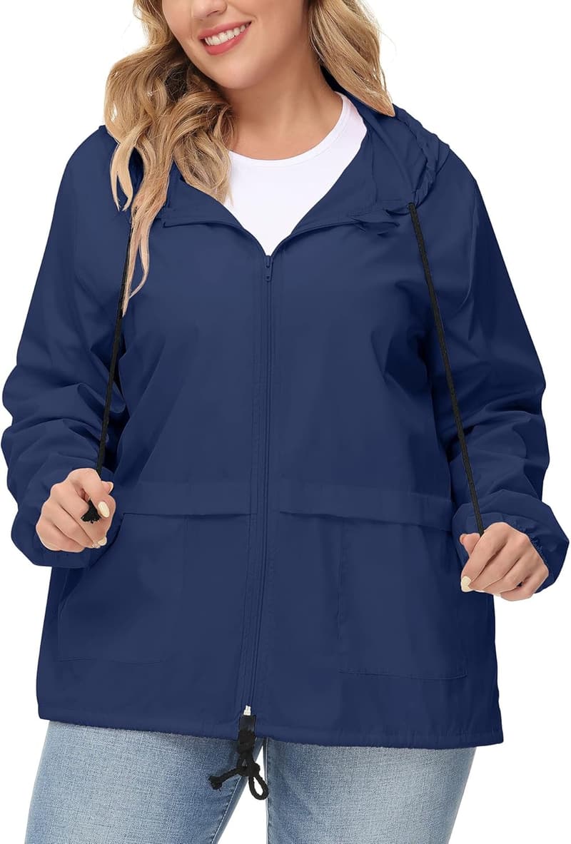 Packable Women's Plus Size Waterproof Rain Jacket