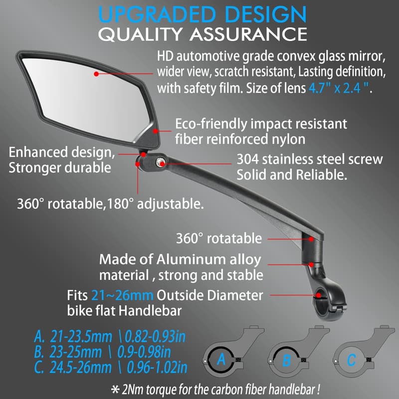 Adjustable Handlebar Bike Mirror with Scratch-Resistant Lens