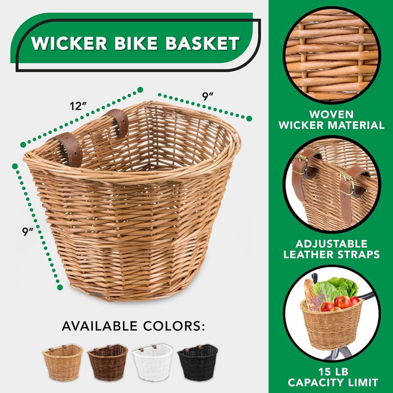 Light Brown Wicker Bike Basket – Universal Fit for Bikes