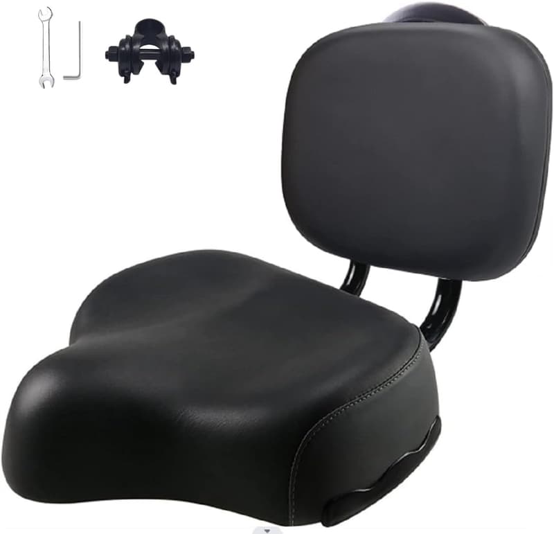 Extra Wide Bicycle Seat with Backrest and Cushion Support
