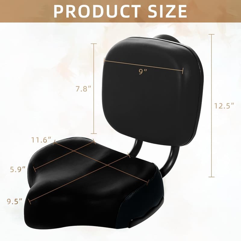 Extra Wide Bicycle Seat with Backrest and Cushion Support