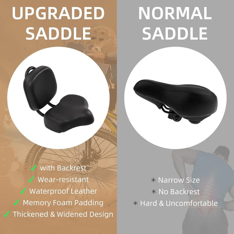 Extra Wide Bicycle Seat with Backrest and Cushion Support