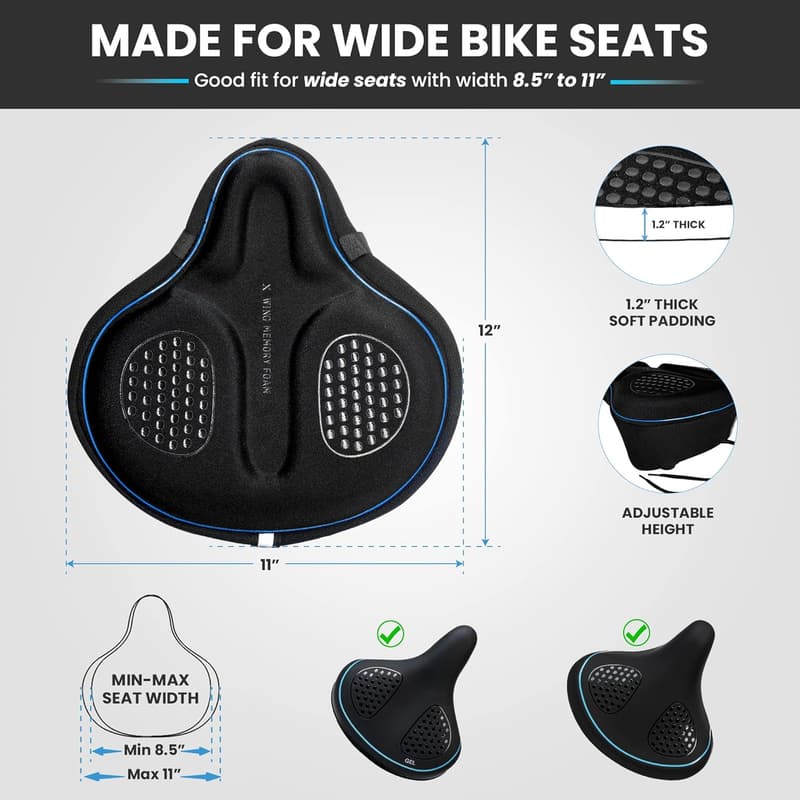 Padded Memory Foam Bike Seat Cover for Men and Women