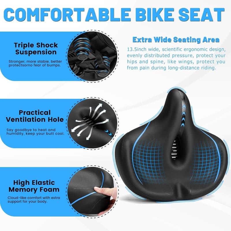 Comfortable Extra Wide Bike Seat Cushion for Men & Women