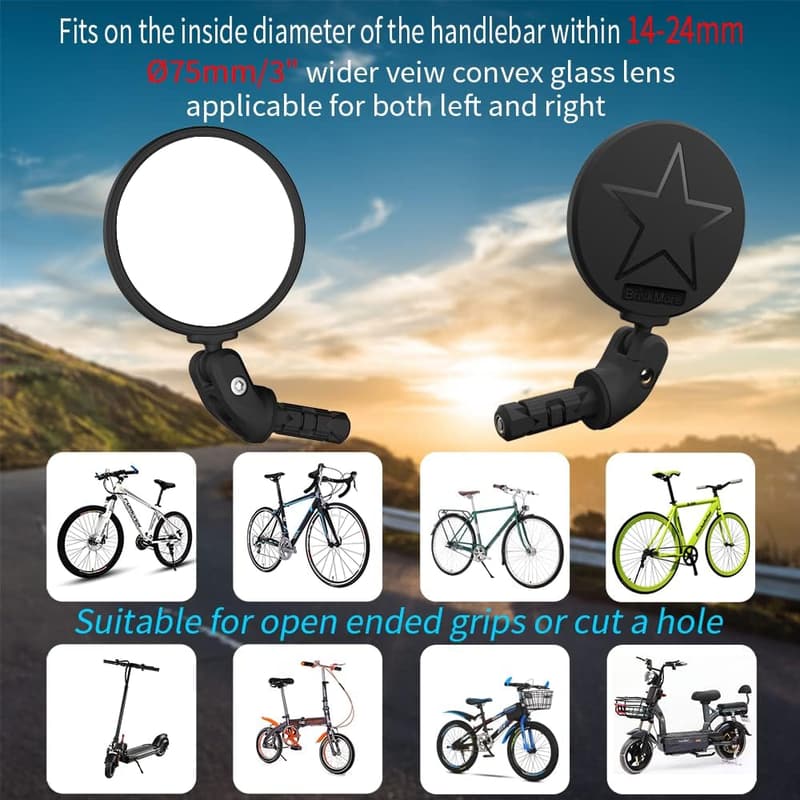 Bicycle Rearview Mirror with HD Glass Convex Lens