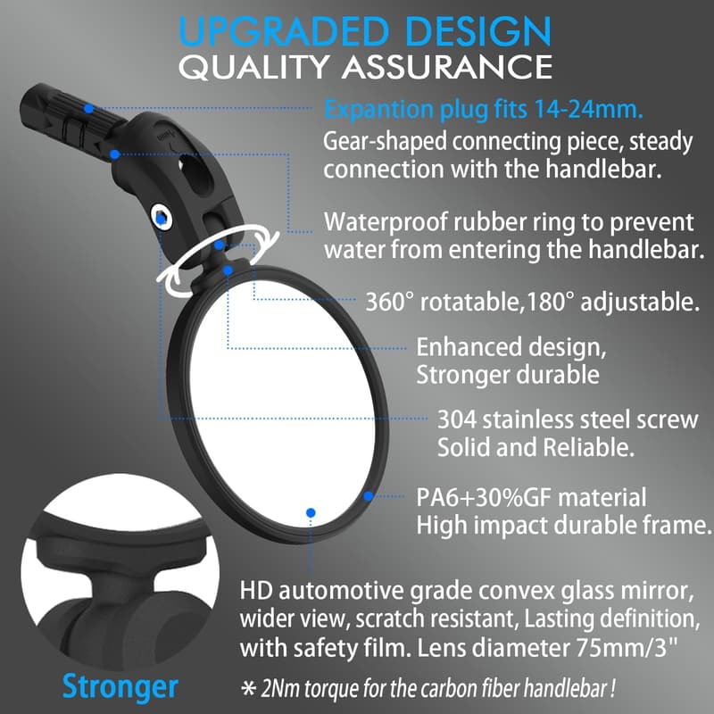 Bicycle Rearview Mirror with HD Glass Convex Lens