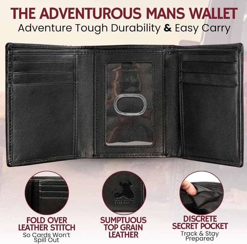 Men's Genuine Nappa Leather Trifold Wallet with RFID Protection