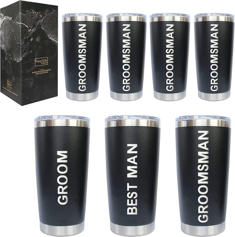 Groomsmen Gifts: 20 oz Stainless Steel Tumblers with Lids & Straws