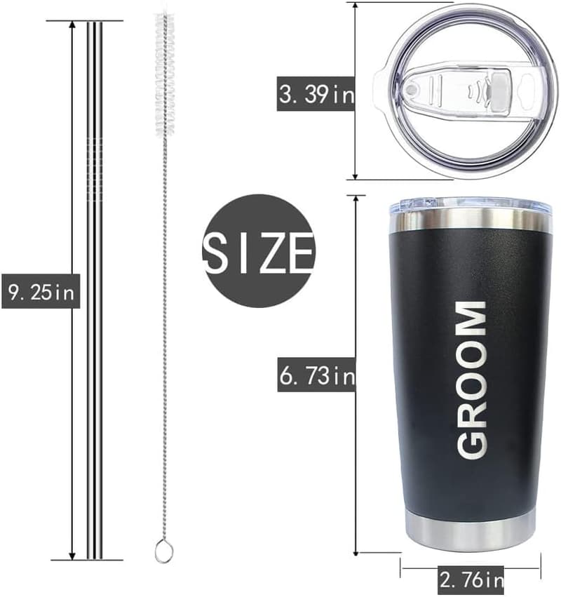 Groomsmen Gifts: 20 oz Stainless Steel Tumblers with Lids & Straws