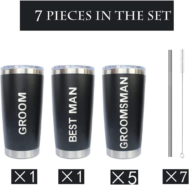 Groomsmen Gifts: 20 oz Stainless Steel Tumblers with Lids & Straws