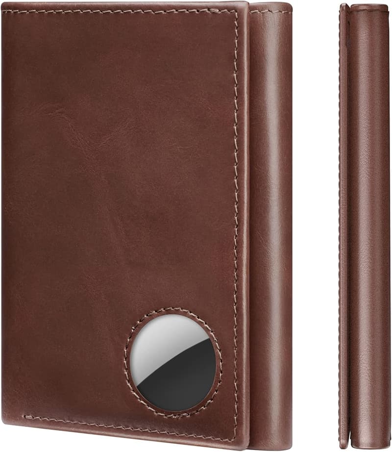 Men's Leather Trifold Wallet with AirTag Holder & RFID Blocking
