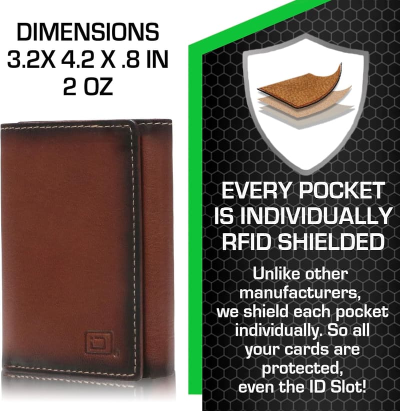 Genuine Leather RFID Trifold Wallet for Men – Antiqued Brown
