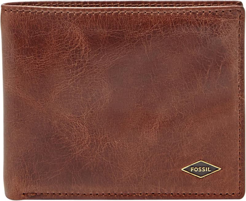 Men's RFID-Blocking Leather Bifold Wallet with Flip ID - Dark Brown