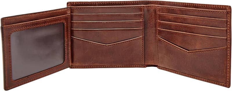 Men's RFID-Blocking Leather Bifold Wallet with Flip ID - Dark Brown