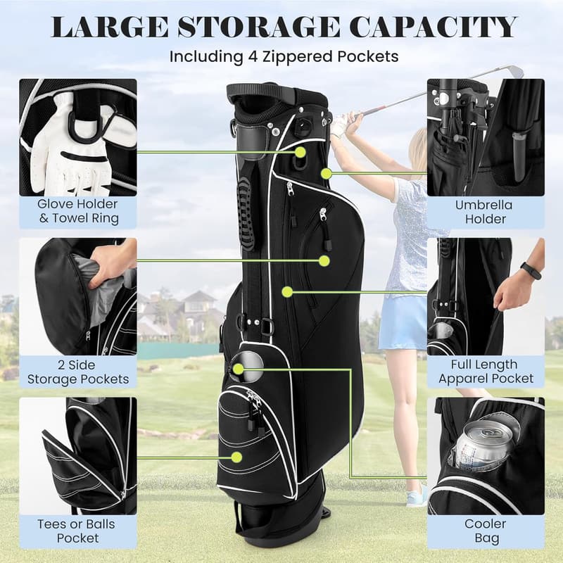 Lightweight Golf Stand Bag with 4-Way Dividers & Pockets