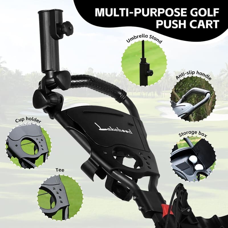 3-Wheel Golf Push Cart with One-Tap Brake for Enthusiasts