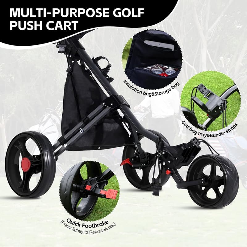 3-Wheel Golf Push Cart with One-Tap Brake for Enthusiasts