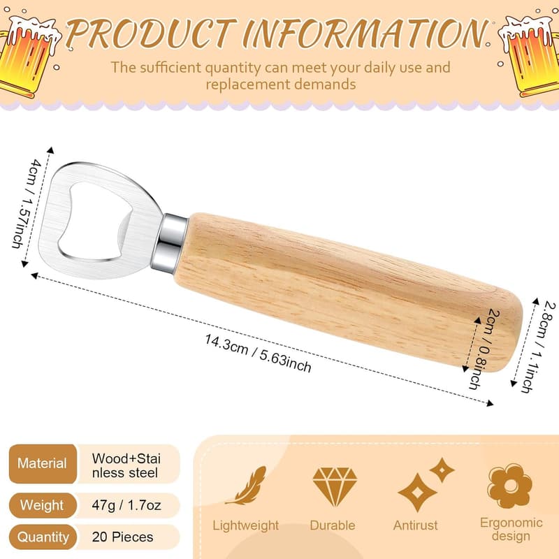 Engraved Wood Handle Bottle Opener Set for Weddings - 20 Pcs